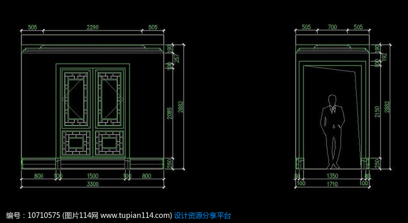 中式装修造型门立面图