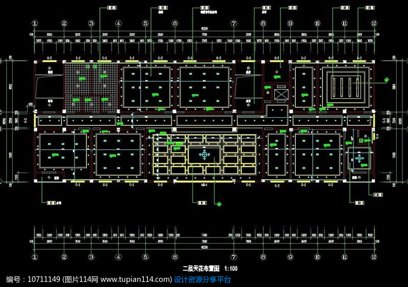 办公楼二楼天花布置图纸,cad室内装修图免费下载,cad