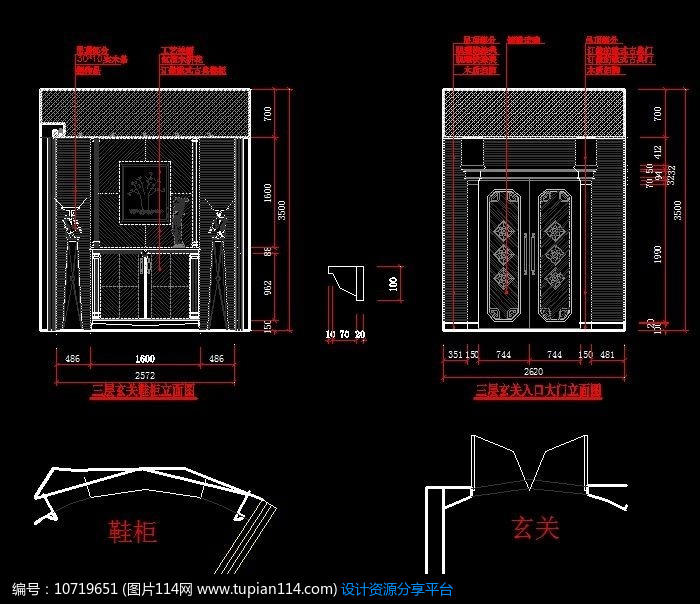 别墅三层玄关立面图