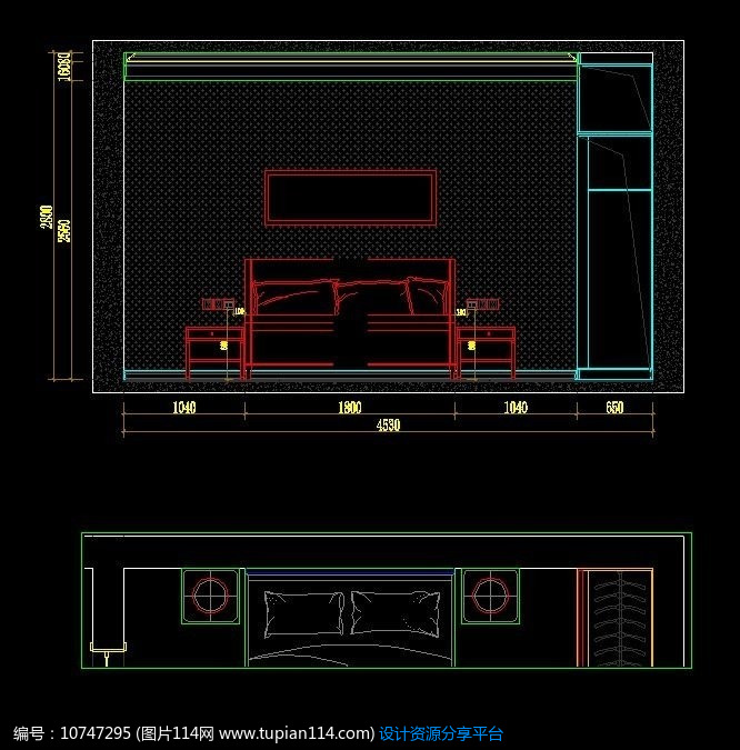 样板房小卧室床头立面图