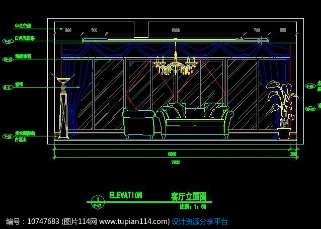 北欧别墅客厅沙发背景立面图