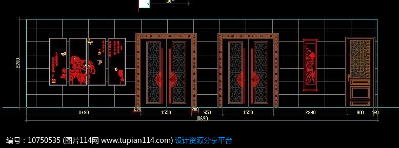 中式餐厅墙面对开门立面图