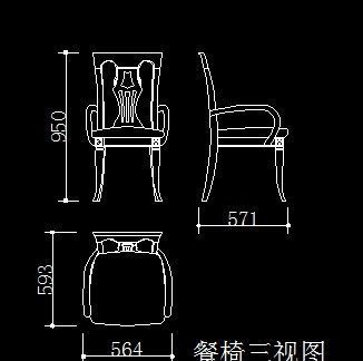 [原创] 简欧造型餐椅三视图cad图块