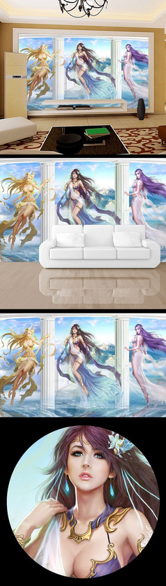 3d立体动漫美女少女电视背景墙