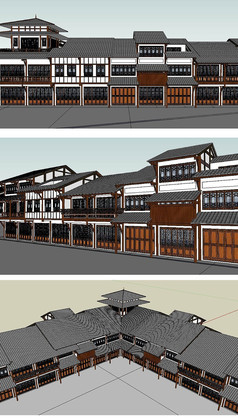 川西民居风格商业建筑草图大师su模型