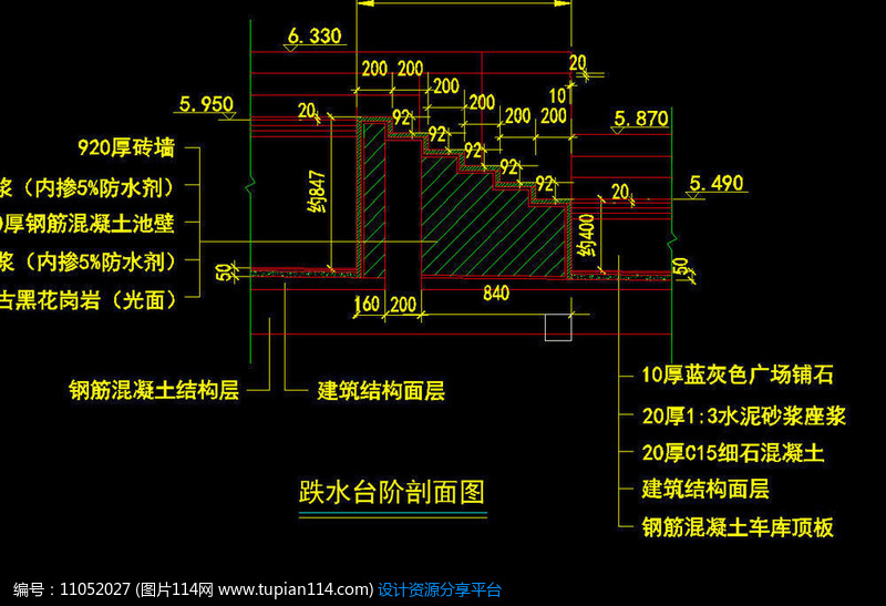 跌水台阶剖面图