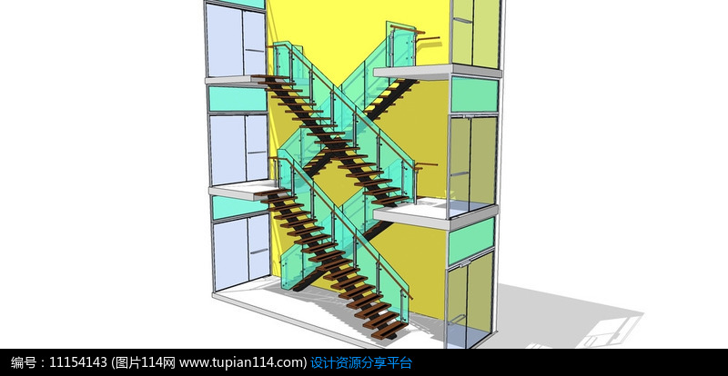 [原创] 交叉双向楼梯su模型