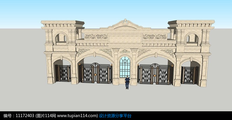 [原创] 欧式小区大门模型