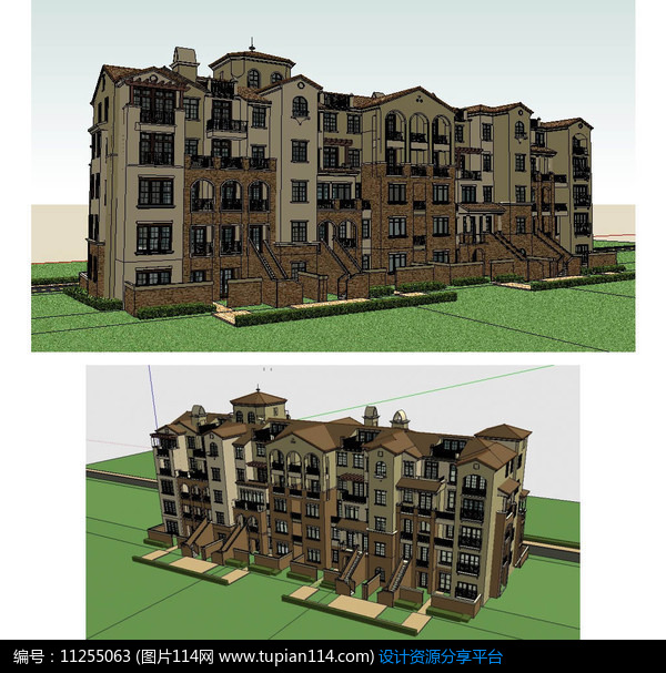 精细的西班牙风格住宅建筑草图大师su模型