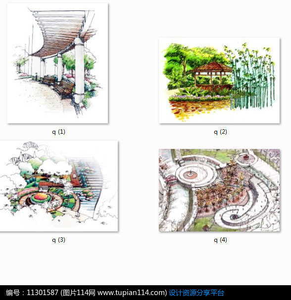 相关素材 廊架亭子效果图手绘透视图小品设计景观设计水景设计植物