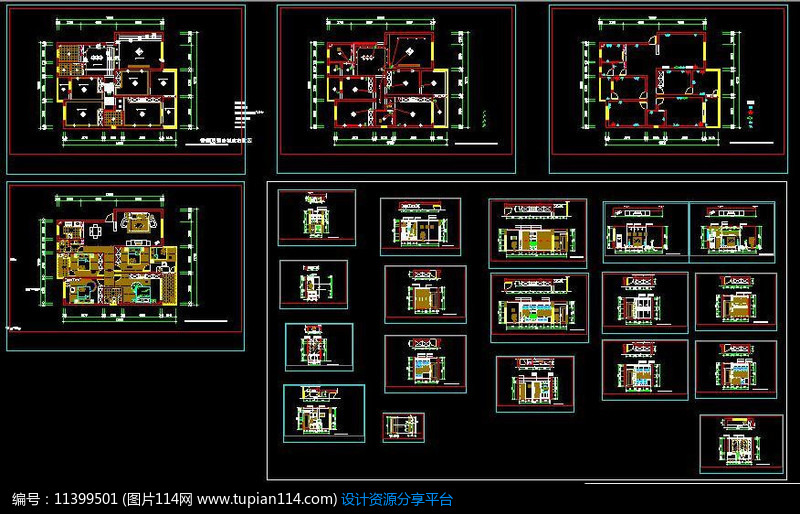 3d素材 cad图纸 住宅装修 室内家装cad住宅装修图设计施工图     素材