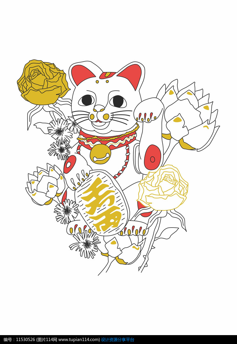 日系招财猫潮牌男装印花图案