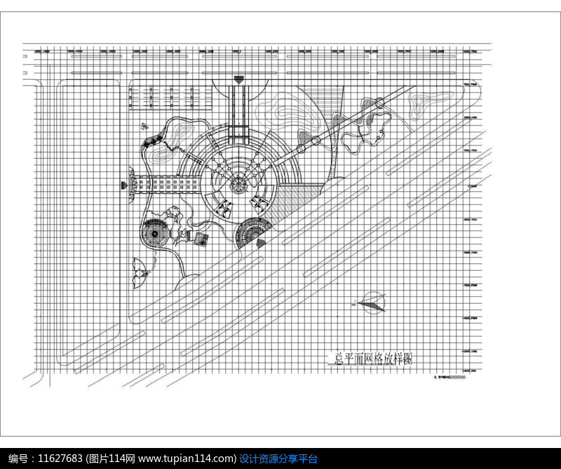 三角街头公园总平面网格放样图