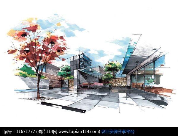 办公区手绘透视效果图