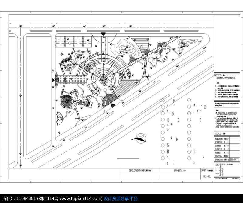 三角公园景观绿化平面标高,其他,cad图纸免费下载