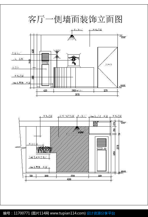 客厅一侧墙面装饰立面图,cad室内装修图免费下载,cad