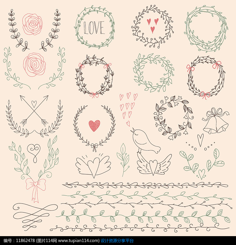 手绘花环 花边矢量素材