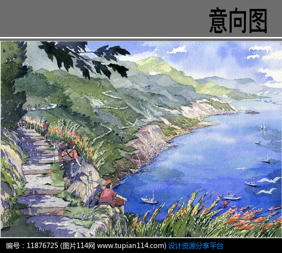 风景区景观手绘效果图,3d模型免费下载,3dmax模型