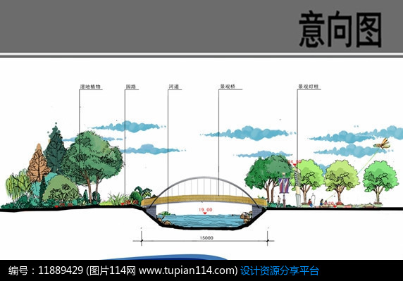 景观桥断面图