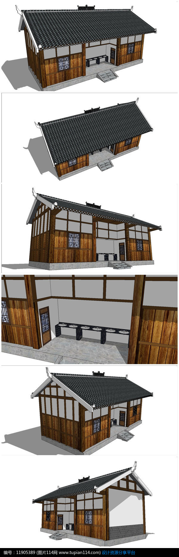 中式仿古建筑公共厕所su模型