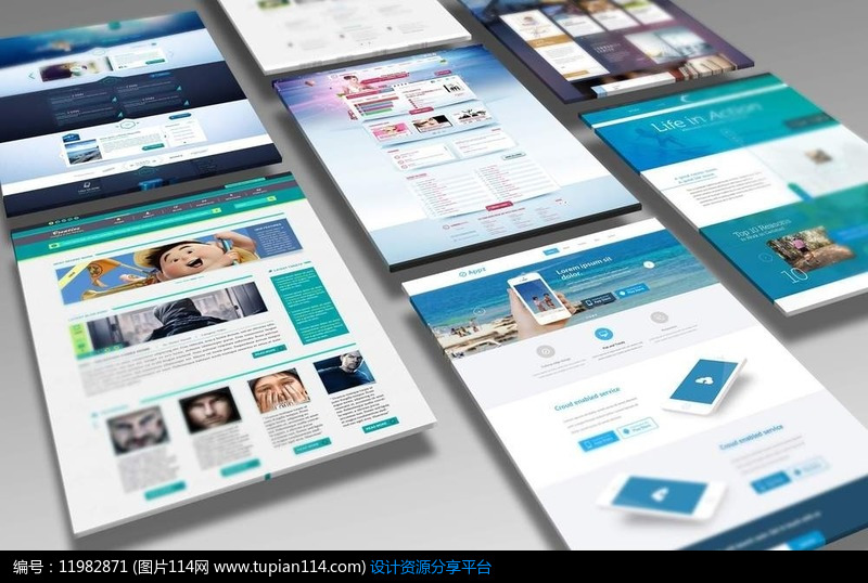 简约蓝色网页模板手机APP界面UI展示UI设计模板
