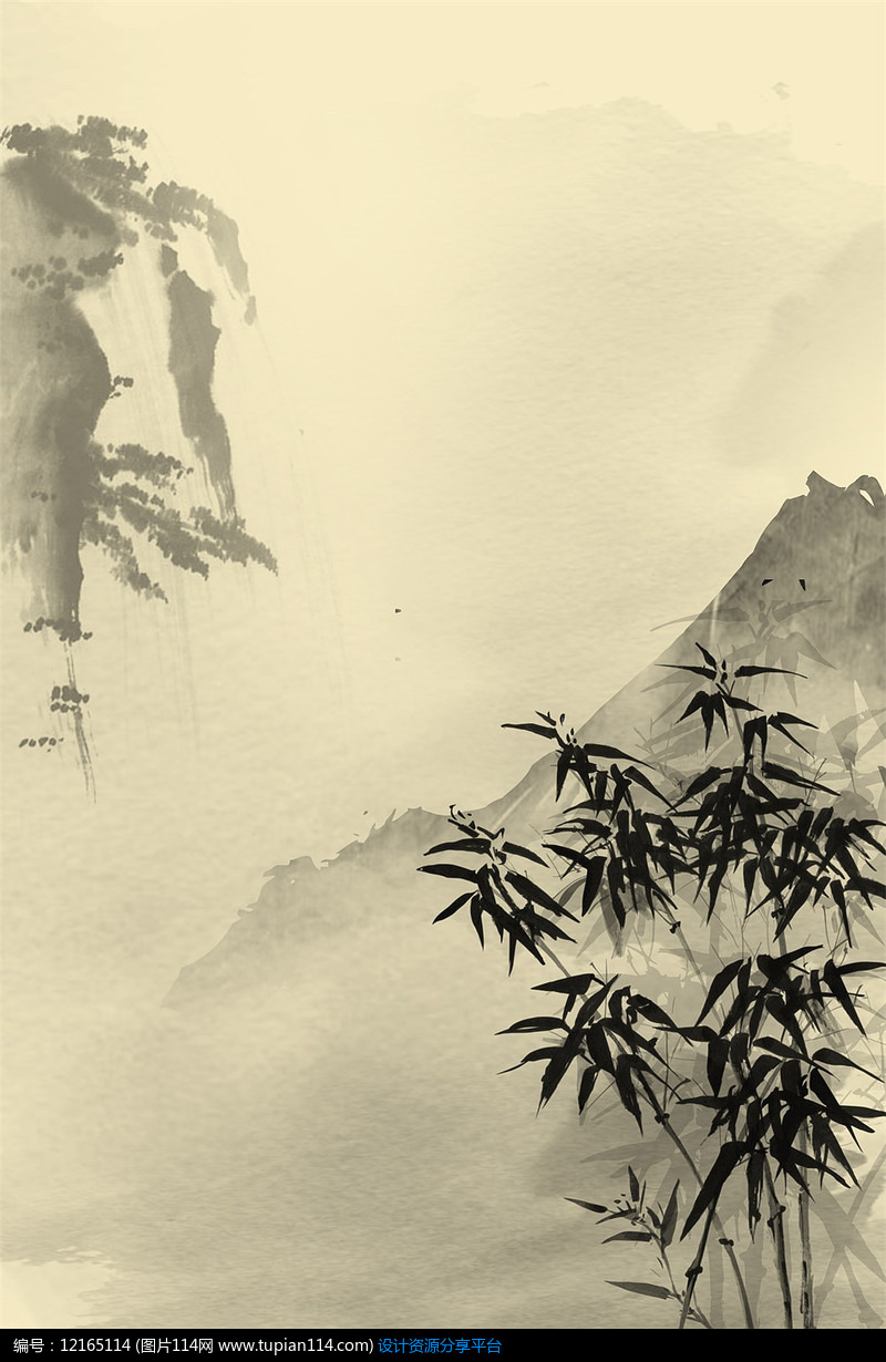水墨山水画竹子背景底纹psd图